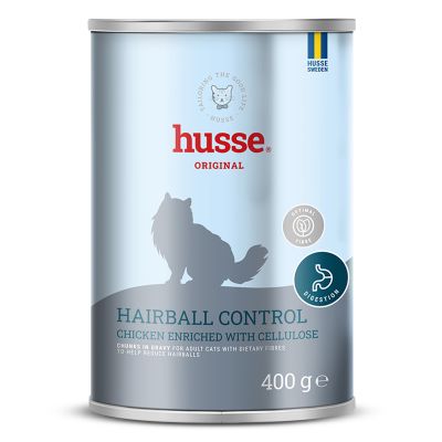 Hairball Control, chicken enriched with cellulose | 12 cans of soft chunks rich in chicken in a juicy gravy